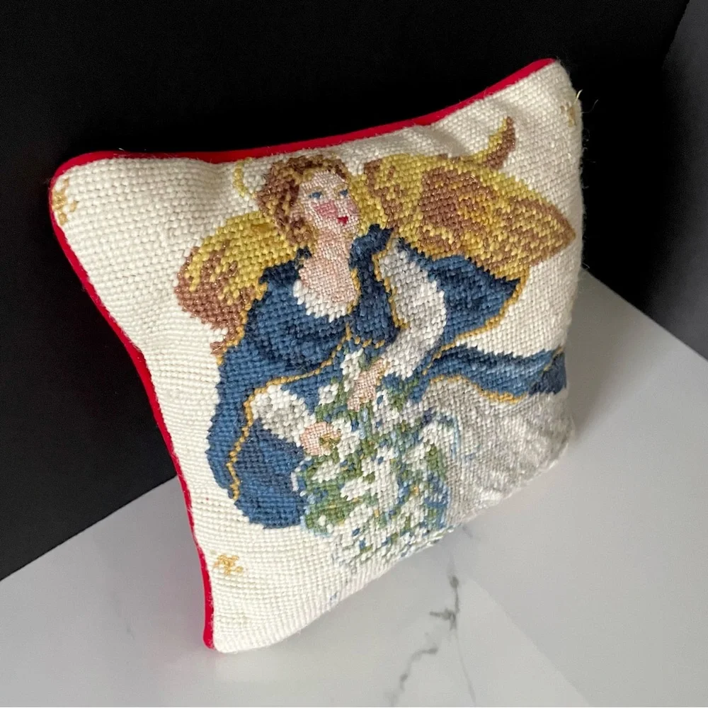 Blue Angel Needlepoint Holiday Pillow